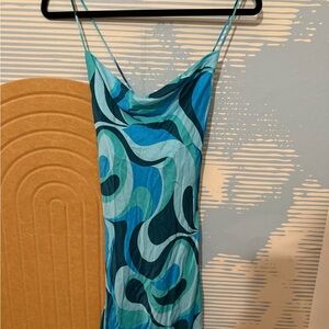Zara Blue and Green Swirl Mini Dress